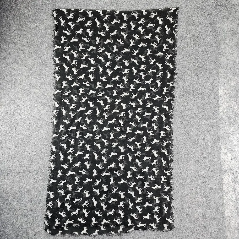 Lightweight Equestrian Scarf Black White Horse Design Raw Edge Cejon 76
